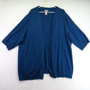 Catherines Cardigan Sweater Womens 2X 22/24W‎ Blue Open Front Elbow Sleeve Knit